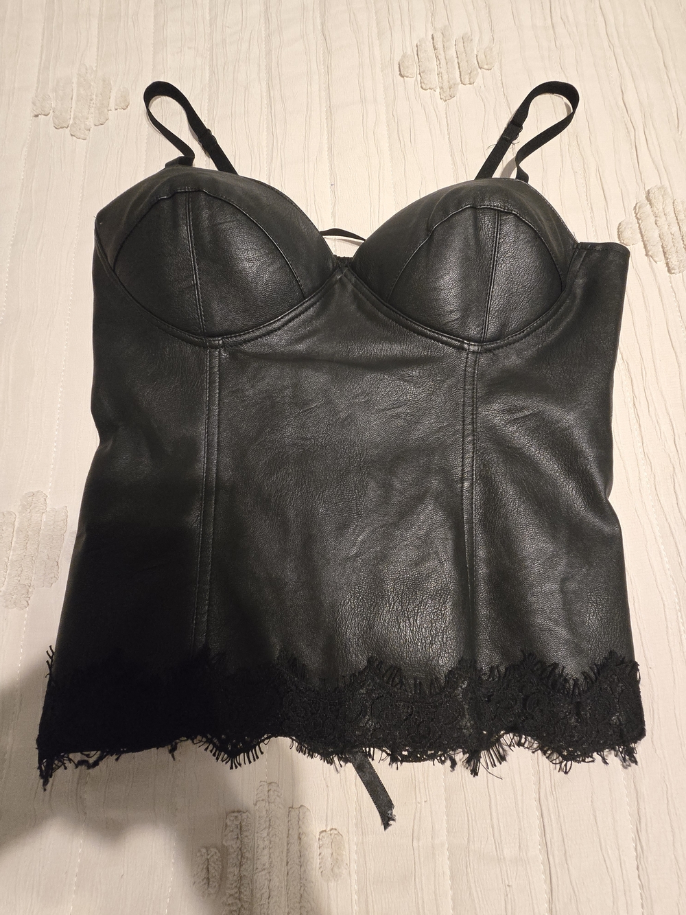 Black Faux Leather Lace-Trim Bustier Top